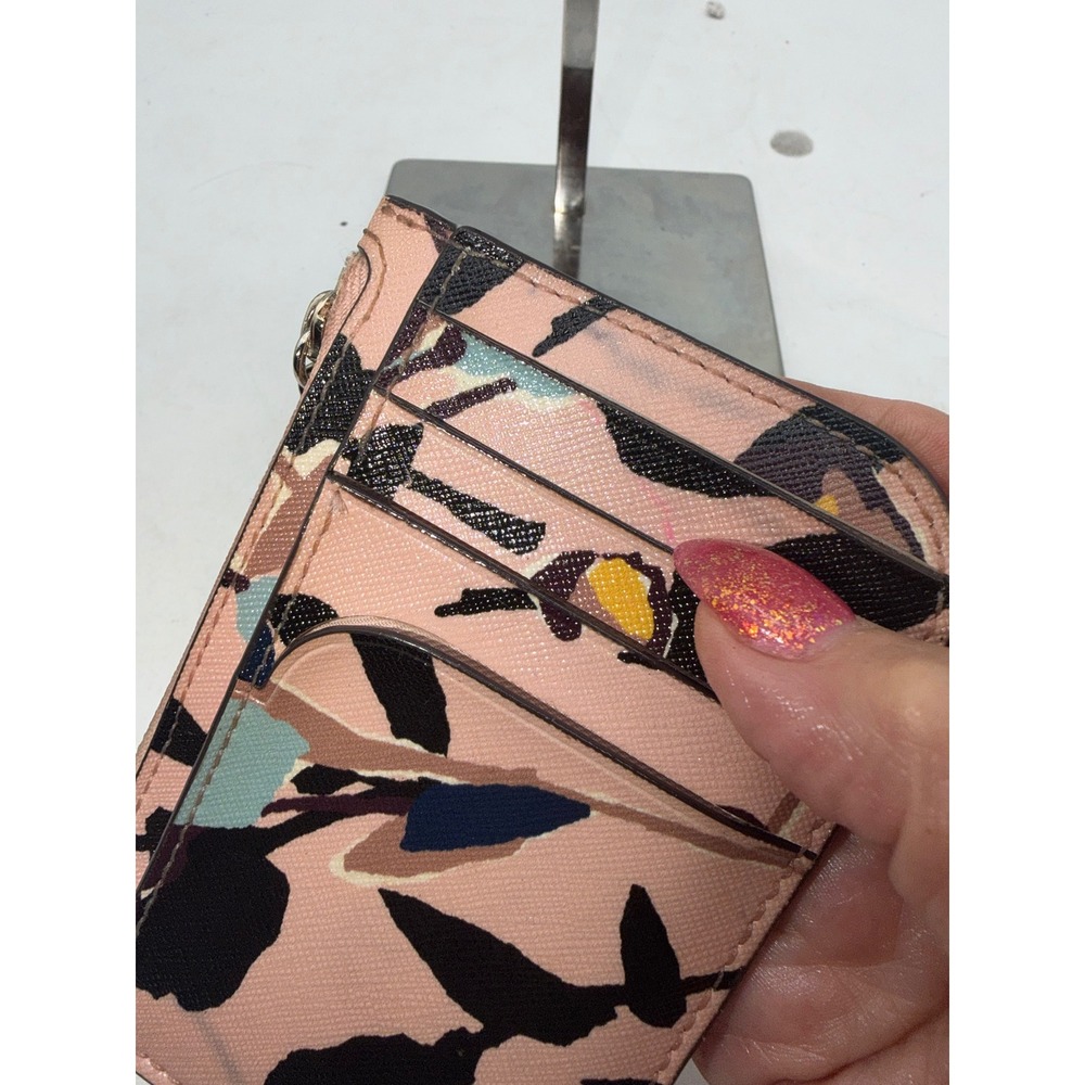 Kate Spade New York Floral Saffiano Leather Zip Card Case Wallet Pink Multi - Picture 5 of 7